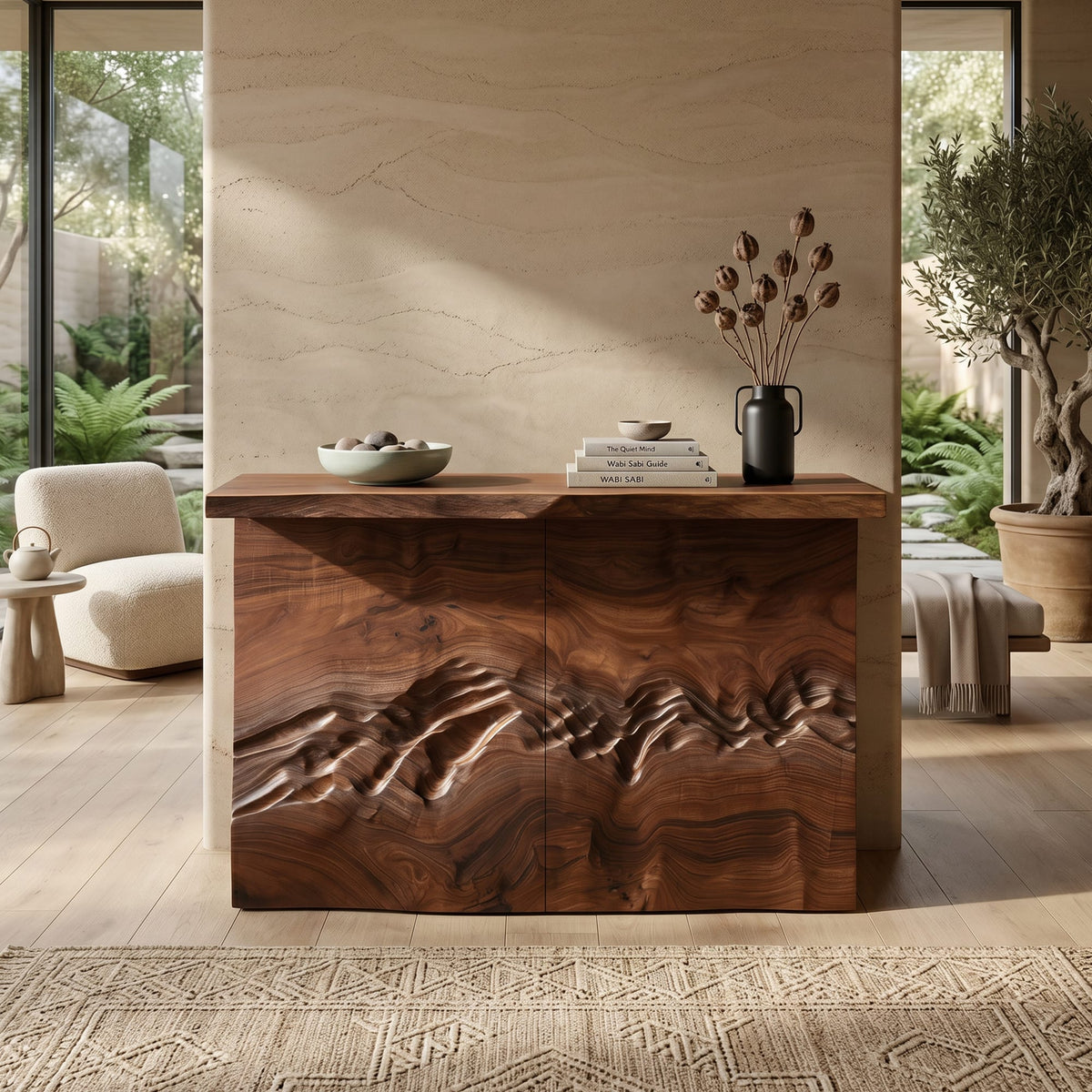 Minimalist Textured Edge Console Table, solid wood, built to order