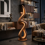 Minimalist Curved Lamp with Shelf, solid wood, built to order