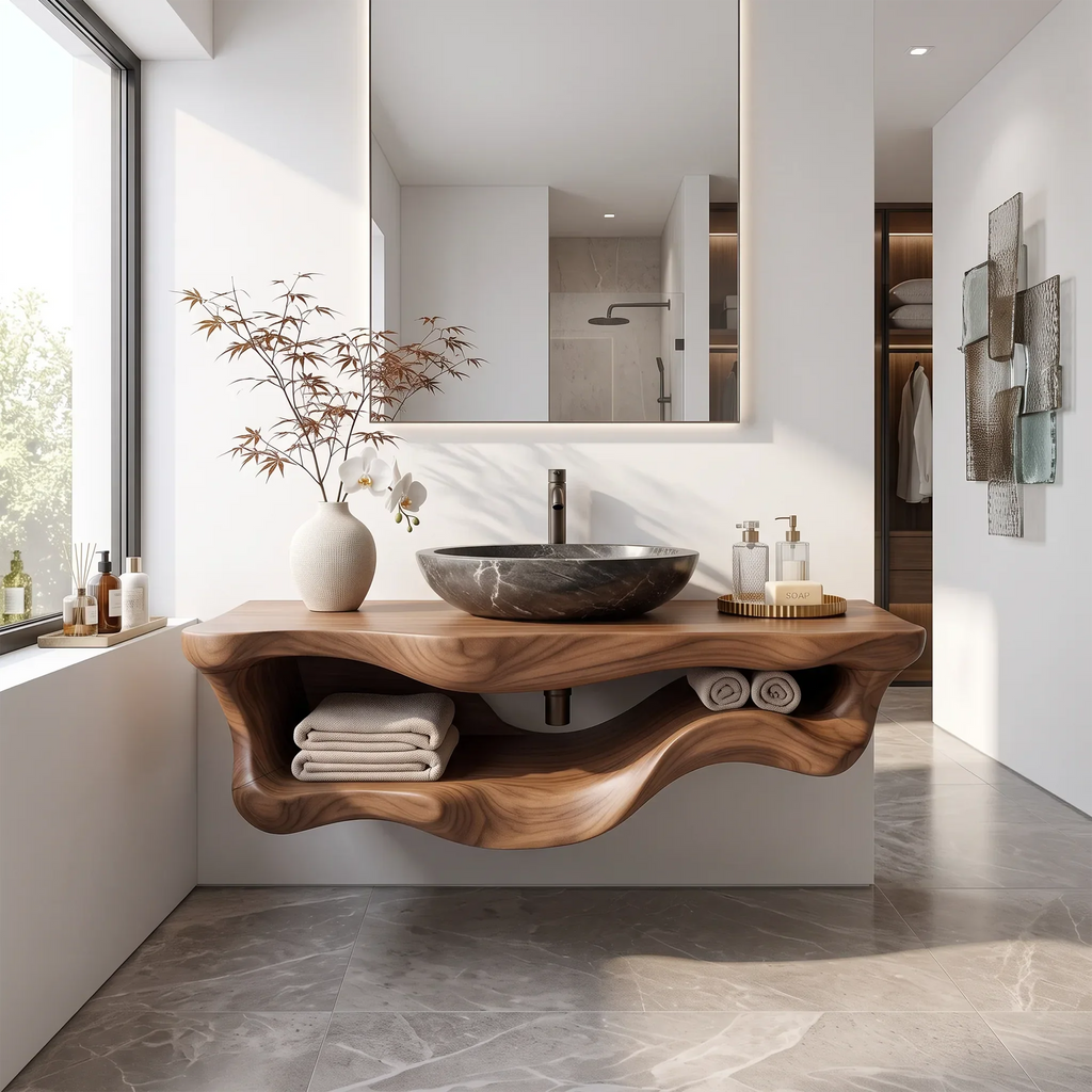 Organic Sculptural Wood Bathroom Vanity Spa Bathroom, solid wood, built to order