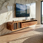 Floating Walnut TV Cabinet Vinyl Record Storage, solid wood, built to order