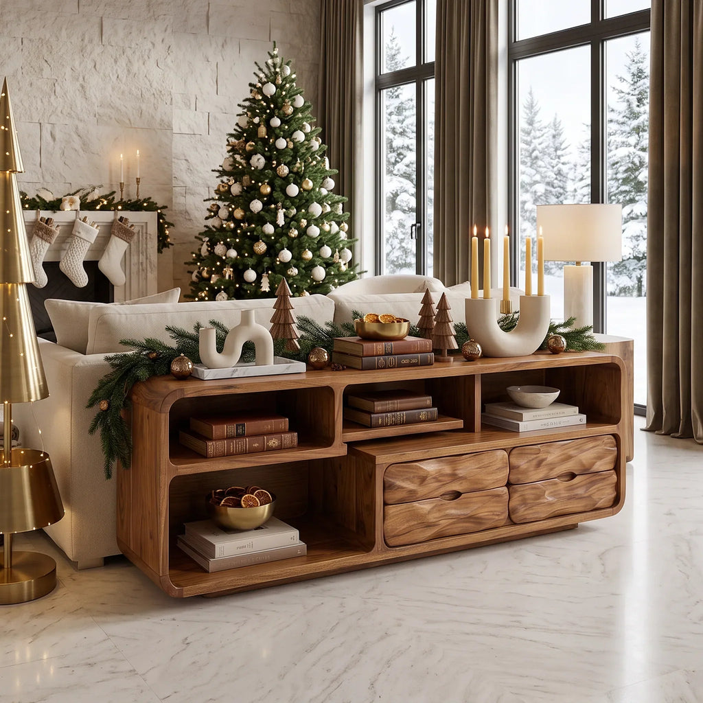 Farmhouse Reindeer Behind Couch Table Living Room, solid wood, built to order
