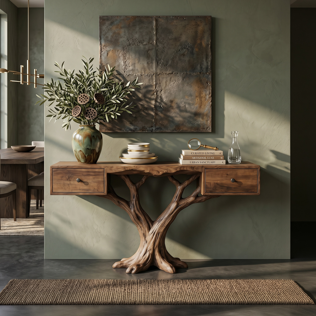 Organic Live Edge Console Table Contemporary Hallway, solid wood, built to order