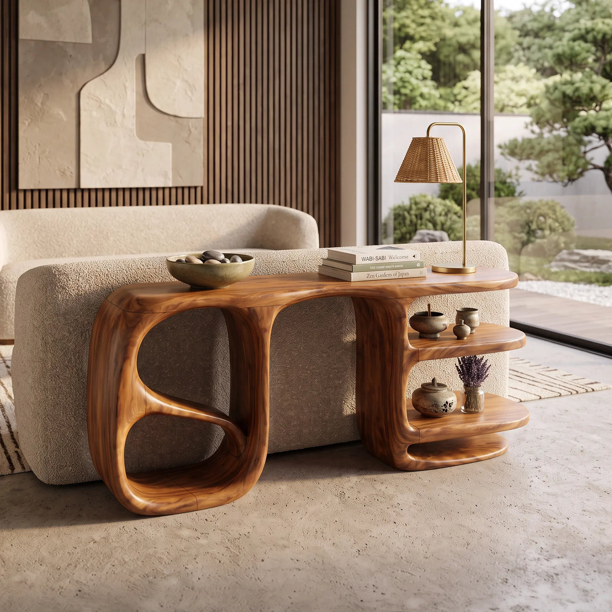 Organic Double Loop Console, solid wood, built to order