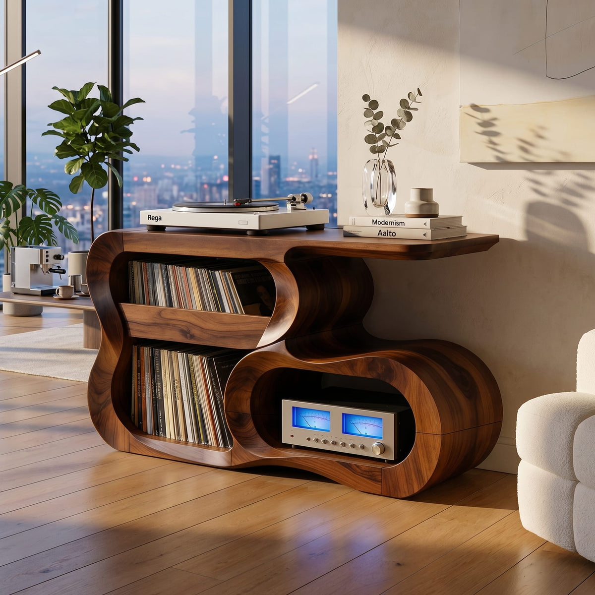 Contemporary Solid Turntable Record Stand