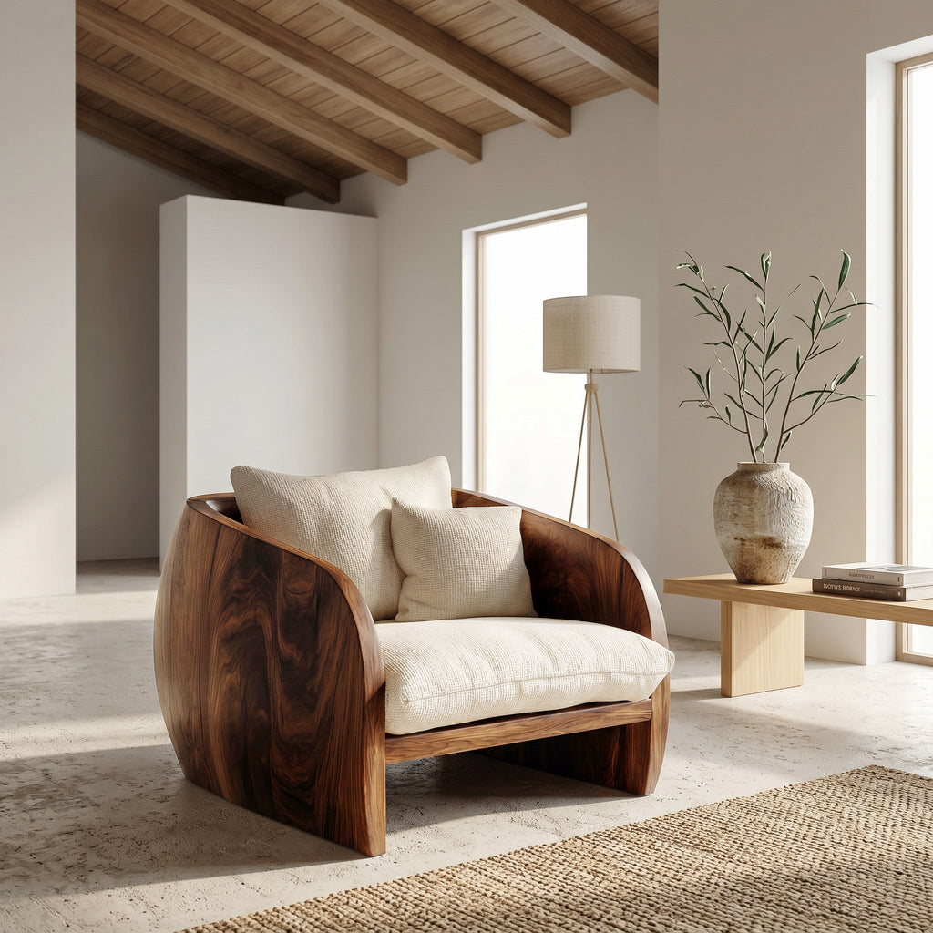 Organic Wooden Armchair with Rounded Frame, solid wood, built to order