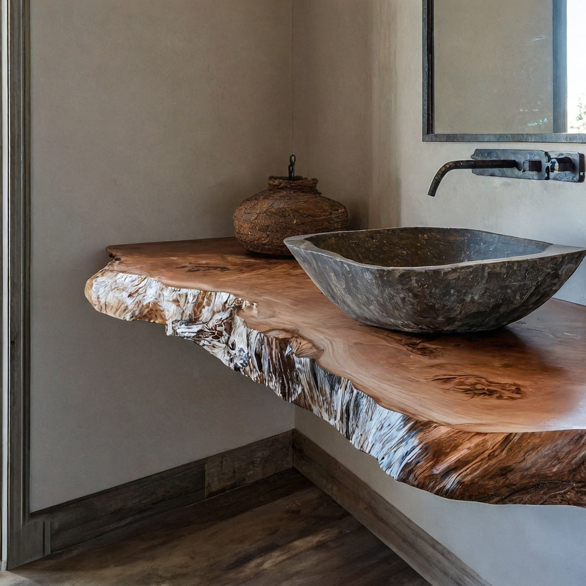 Handcrafted Counter Bathroom Vanity Shelf, solid wood, built to order