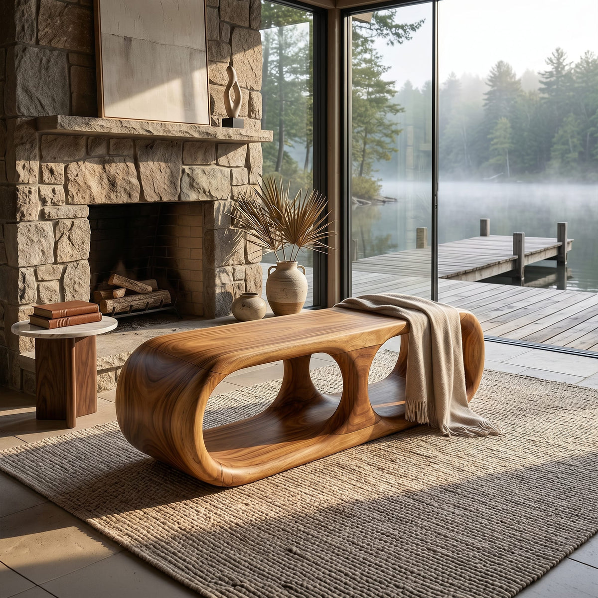 Japandi Wooden Bench Serene Entryway, solid wood, built to order