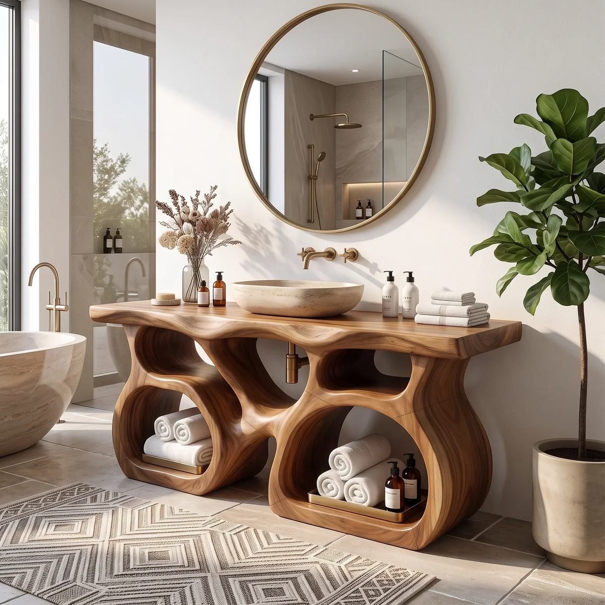 Mid Century Bathroom Sink Vanity Ensuite, solid wood, built to order
