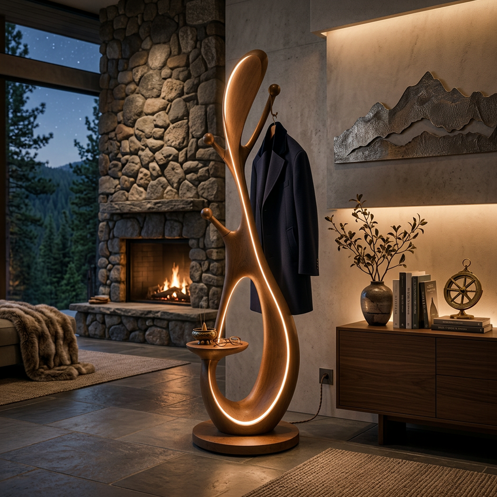 Organic Tree Lamp with Pegs, solid wood, built to order