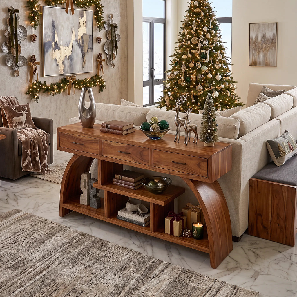 Organic Modern Console Table Living Room, solid wood, built to order