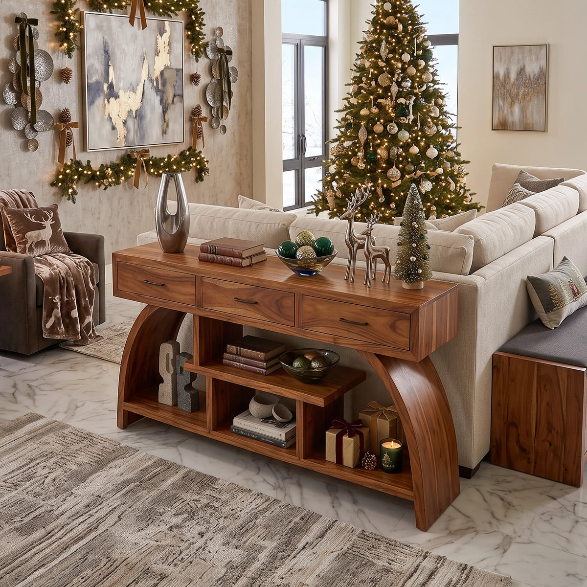 Organic Modern Console Table Living Room, solid wood, built to order