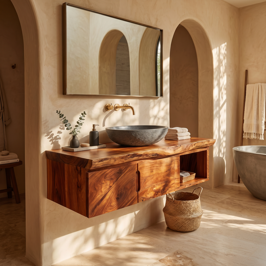 Organic Storage Bathroom Cabinet Modern Ensuite, solid wood, built to order
