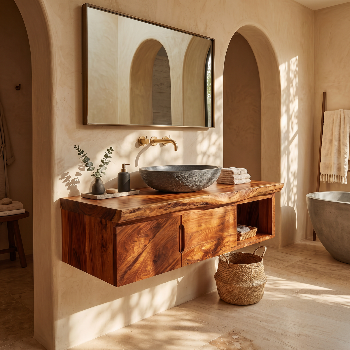 Organic Storage Bathroom Cabinet Modern Ensuite, solid wood, built to order