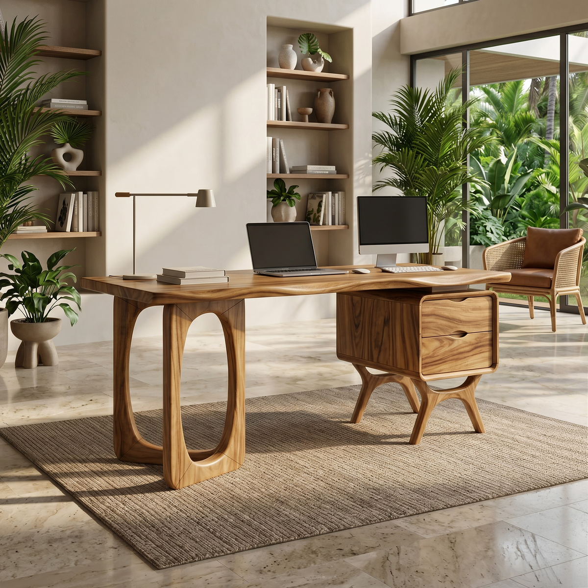Organic Live Edge Executive Desk Modern Office, solid wood, built to order