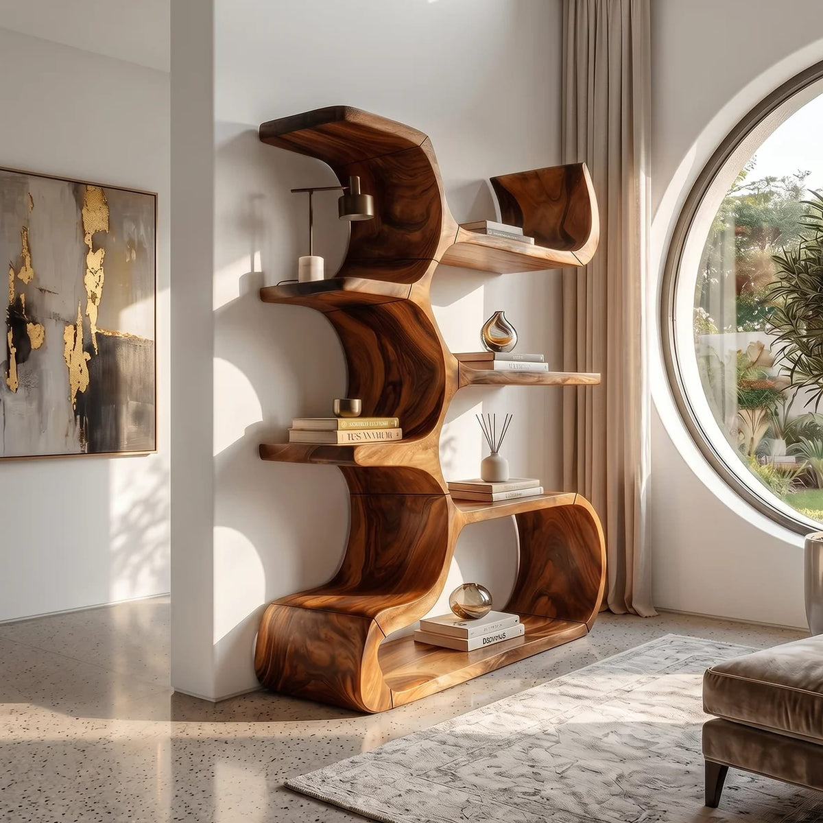 Contemporary Bookcase in Sculpted Curves, solid wood, built to order