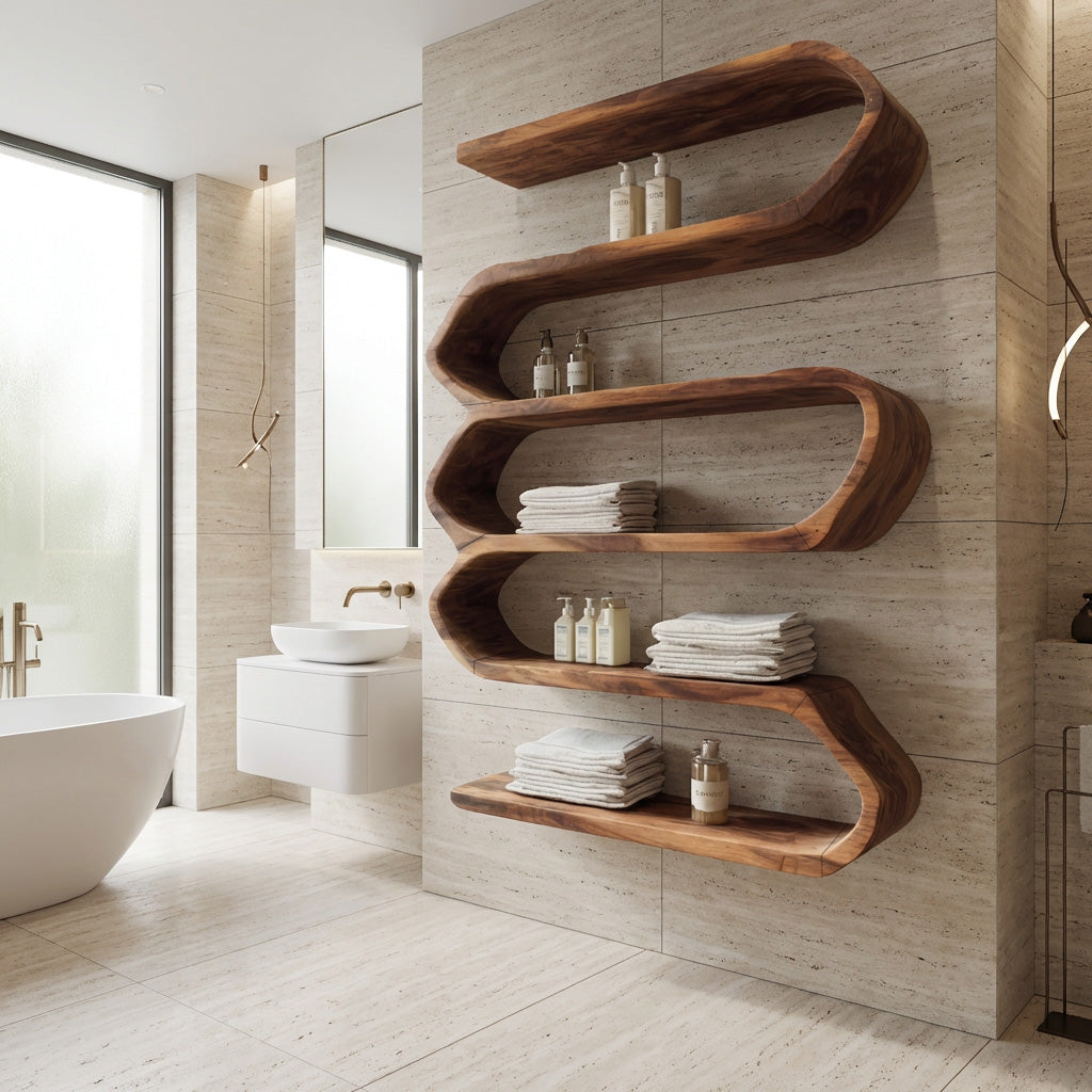 Organic Natural Bathroom Shelf for Spa Style, solid wood, built to order