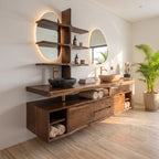 Contemporary Wall Mounted Bathroom Vanity Wellness Suite, solid wood, built to order