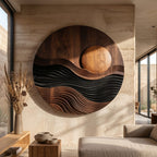 Modern Circular Landscape Wall Art, solid wood, built to order