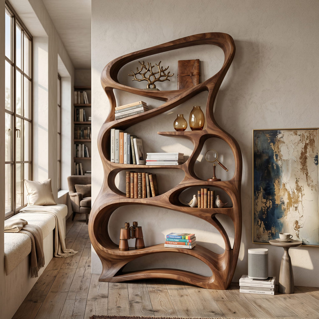Contemporary Reading Shelf for Peaceful Reading Corner, solid wood, built to order