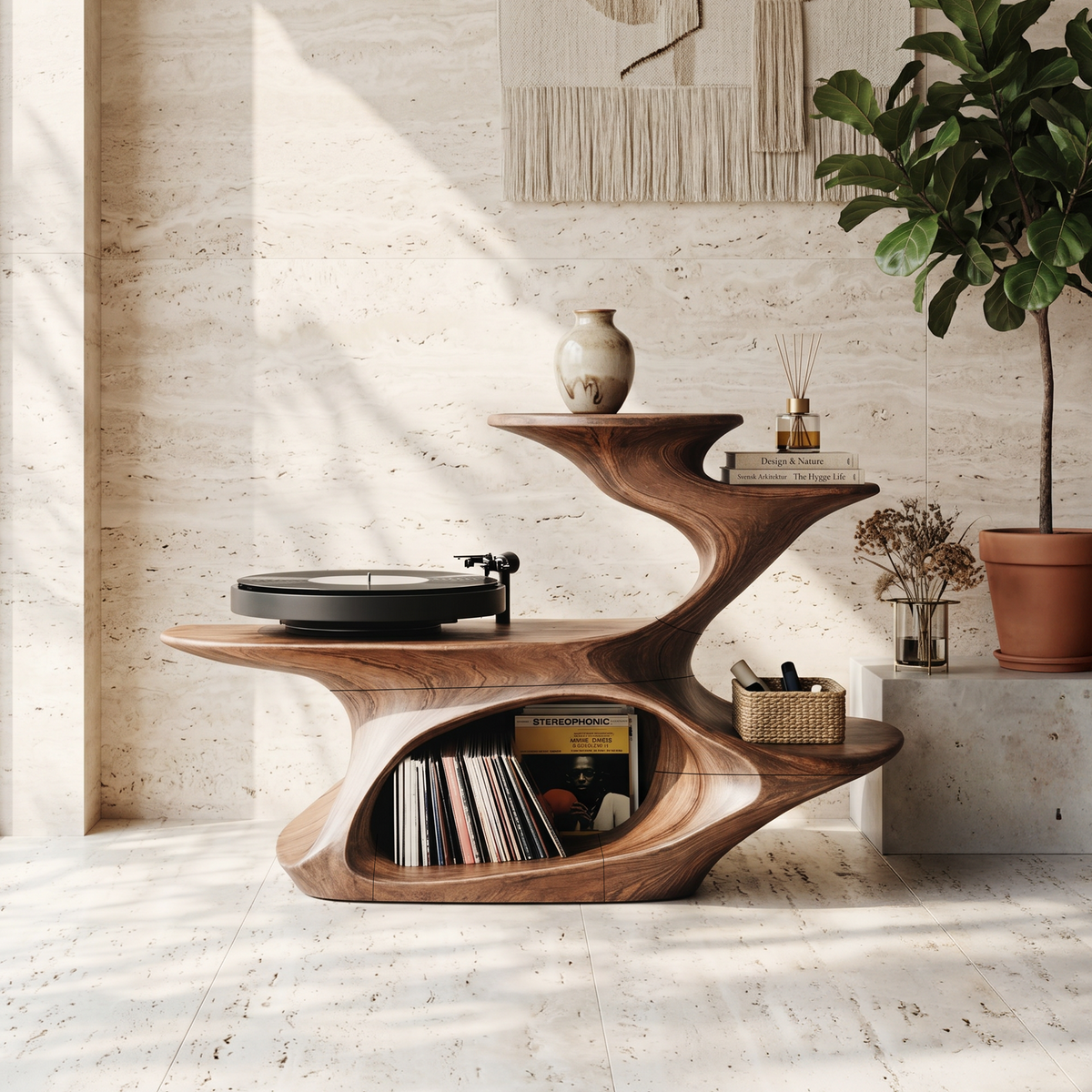 Live Edge Record Stand Living Room, solid wood, built to order