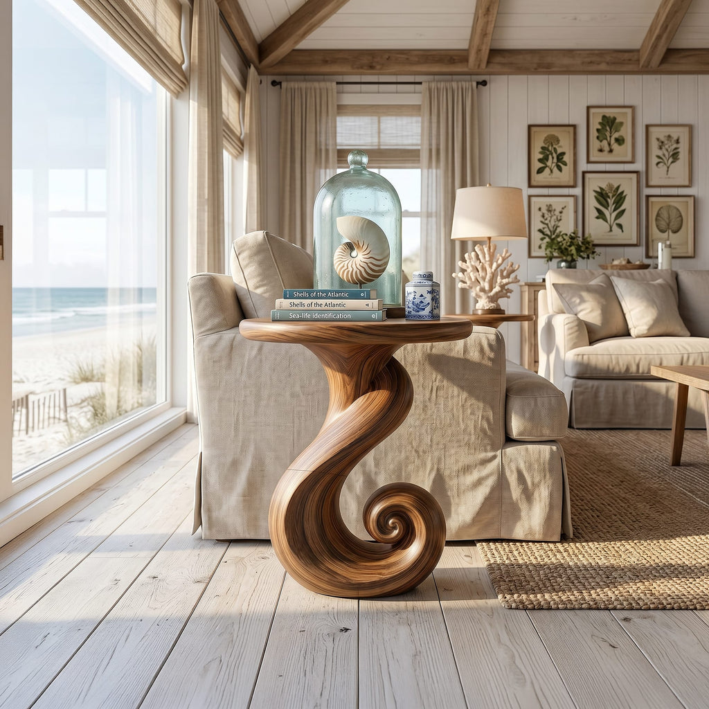 Coastal Spiral Accent Table Beachfront Cottage, solid wood, built to order