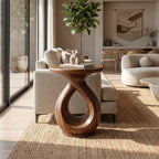 Japandi Twisted Side Table Contemporary Reading Nook, solid wood, built to order