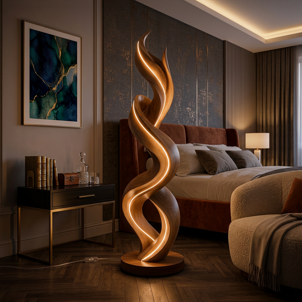 Organic Tree Lamp with Hooks, solid wood, built to order