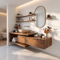 Handcrafted Mid Century Floating Vanity Primary Ensuite, solid wood, built to order