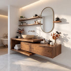 Handcrafted Mid Century Floating Vanity Primary Ensuite, solid wood, built to order