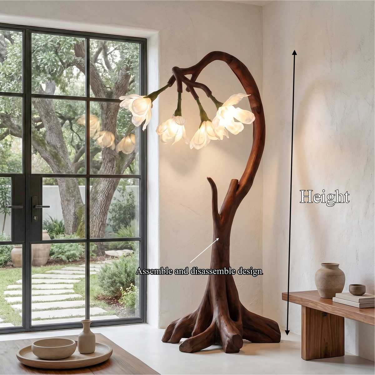 Bloom Floor Lamp with Sculptural Wooden Stand, solid wood, built to order, view 8