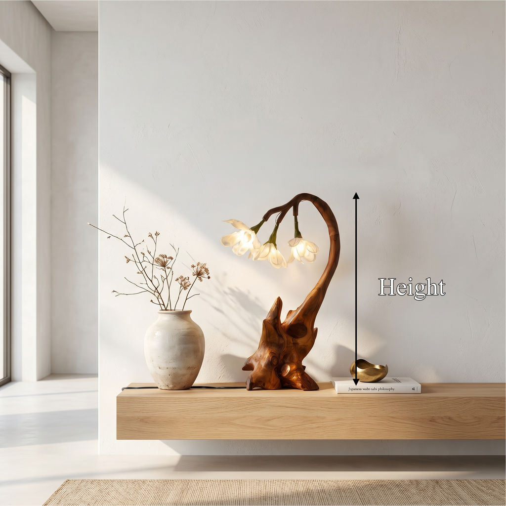 Modern Floral Table Lamp with Sculptural Base, solid wood, built to order, view 8