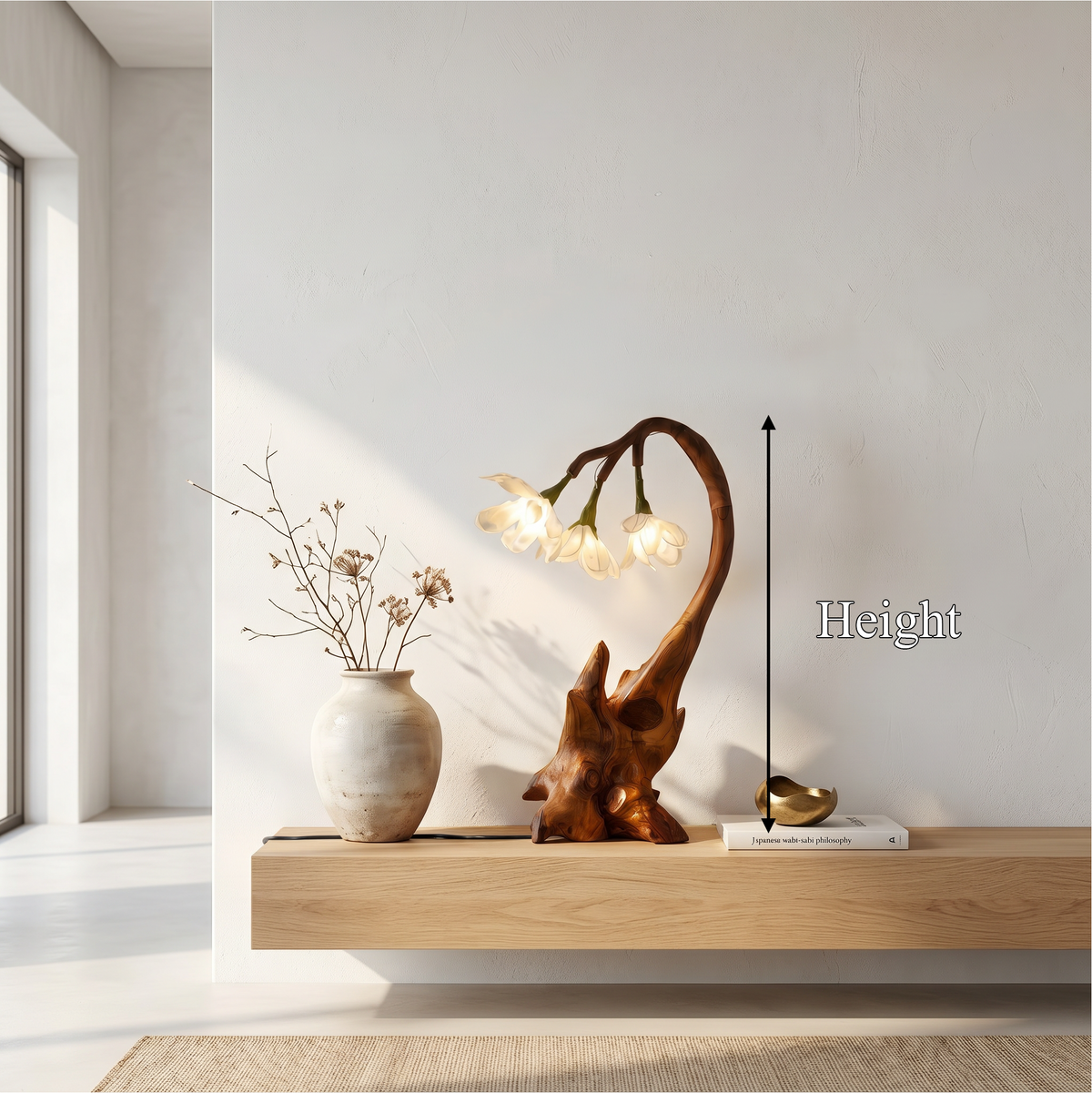 Modern Floral Table Lamp with Sculptural Base, solid wood, built to order, view 8