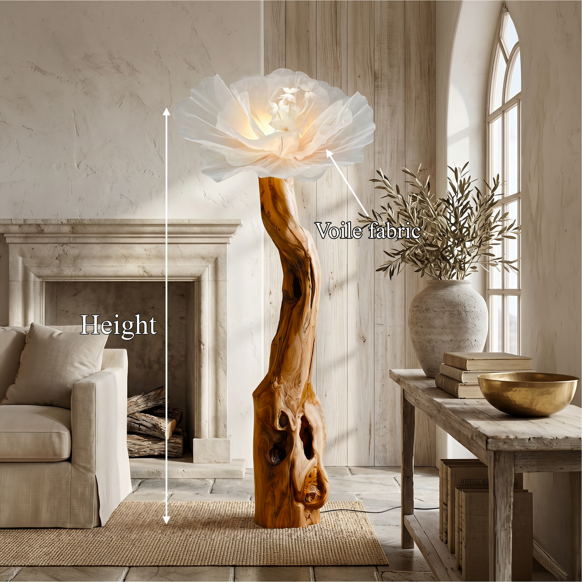 Organic Modern Floor Lamp Flower Sculpture, solid wood, built to order, view 8