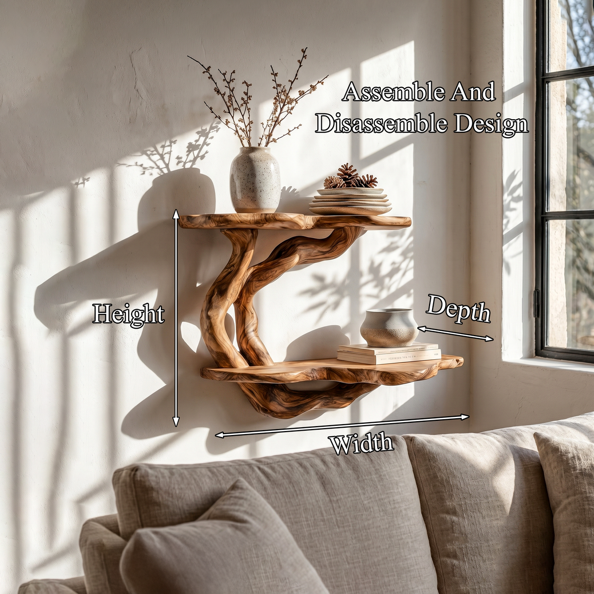 Floating Shelf with Sculptural Tree Form, solid wood, built to order, view 8