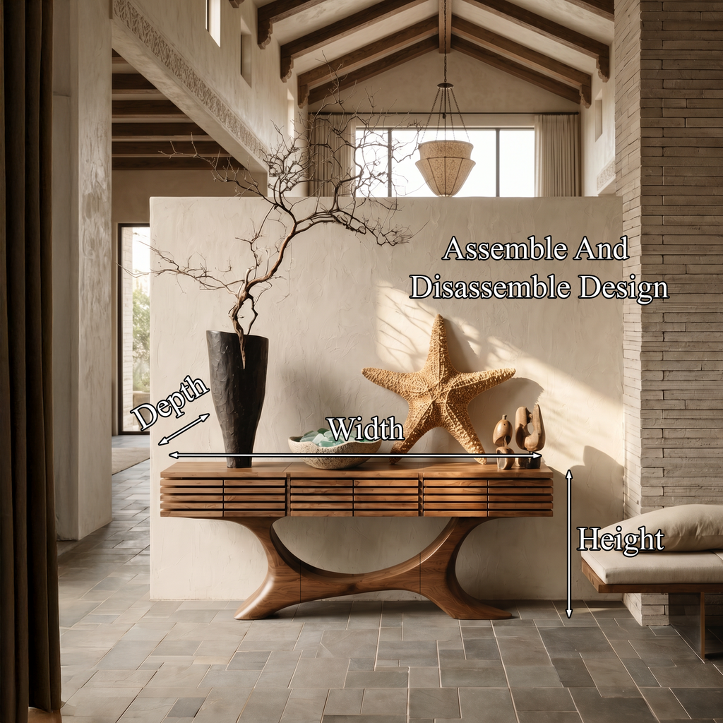 Contemporary Console Table with Curved Tree Trunk Base and Built in Storage Drawers, solid wood, built to order, view 8