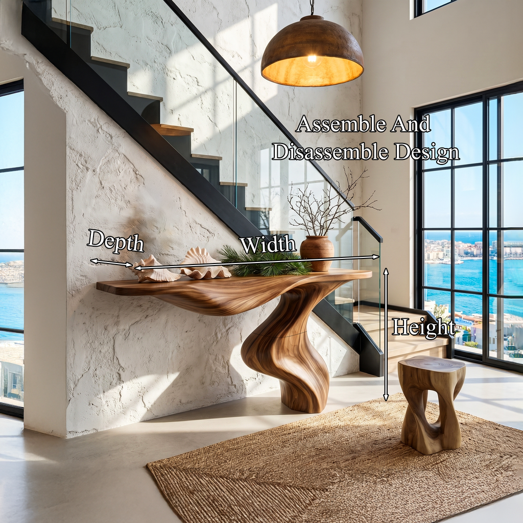 Modern Console Table with Statement Sculptural Base, solid wood, built to order, view 8