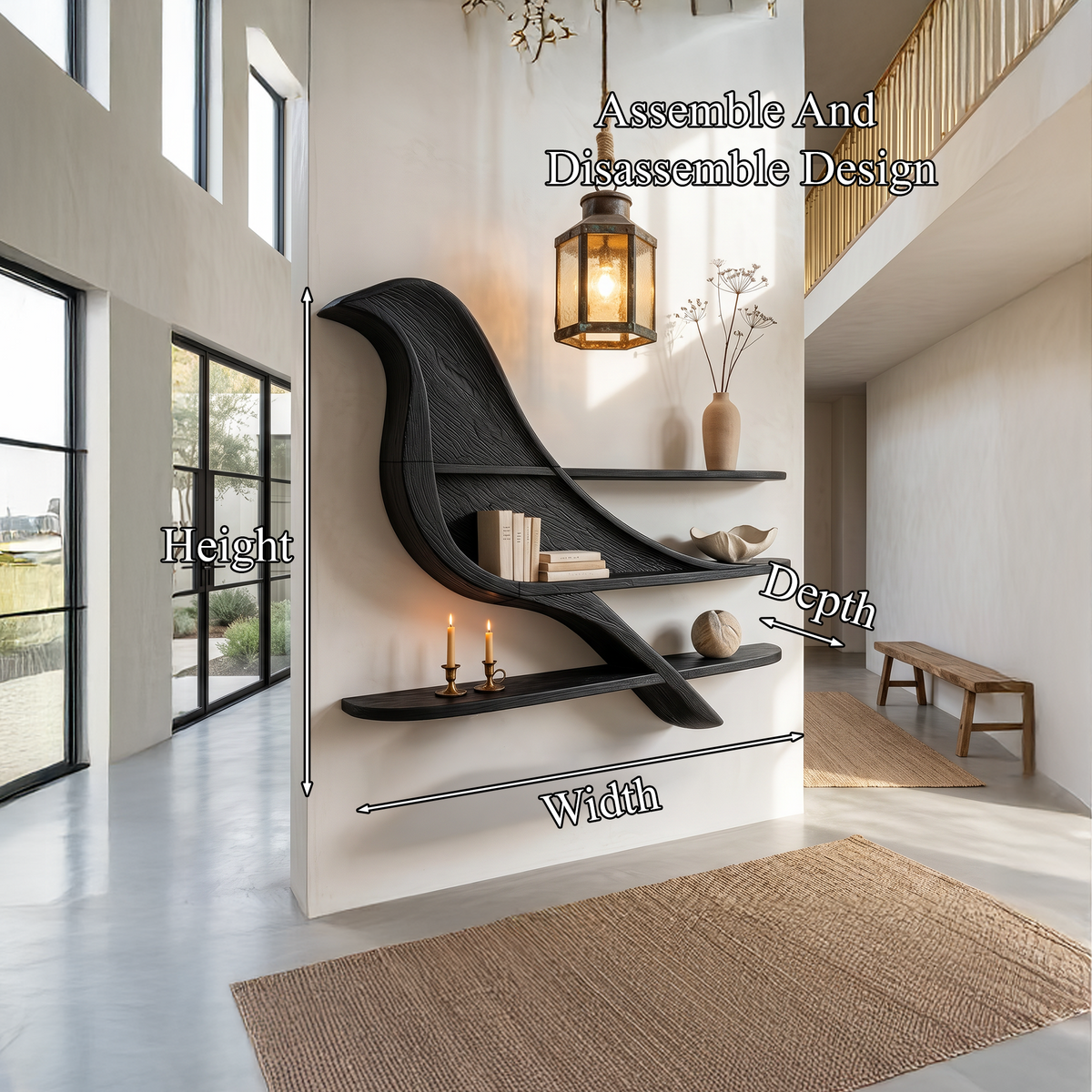 Organic Wave Bookshelf with Sculptural Wall Mounted Shelves, solid wood, built to order, view 8