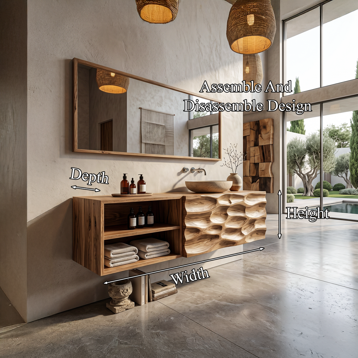 Organic Bathroom Vanity with Floating Storage Cabinet, solid wood, built to order, view 8