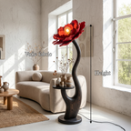 Organic Floor Lamp with Built in Bedside Table and Flower Shade, solid wood, built to order, view 8