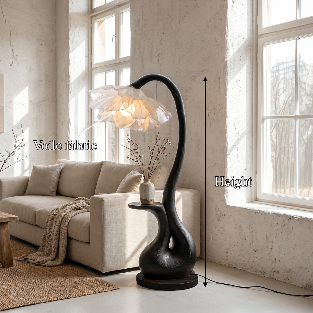 Modern Floor Lamp with Sculptural Curved Base and Display Shelf, solid wood, built to order, view 8