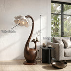 Artistic Floor Lamp with Sculptural Organic Base and Integrated Shelf, solid wood, built to order