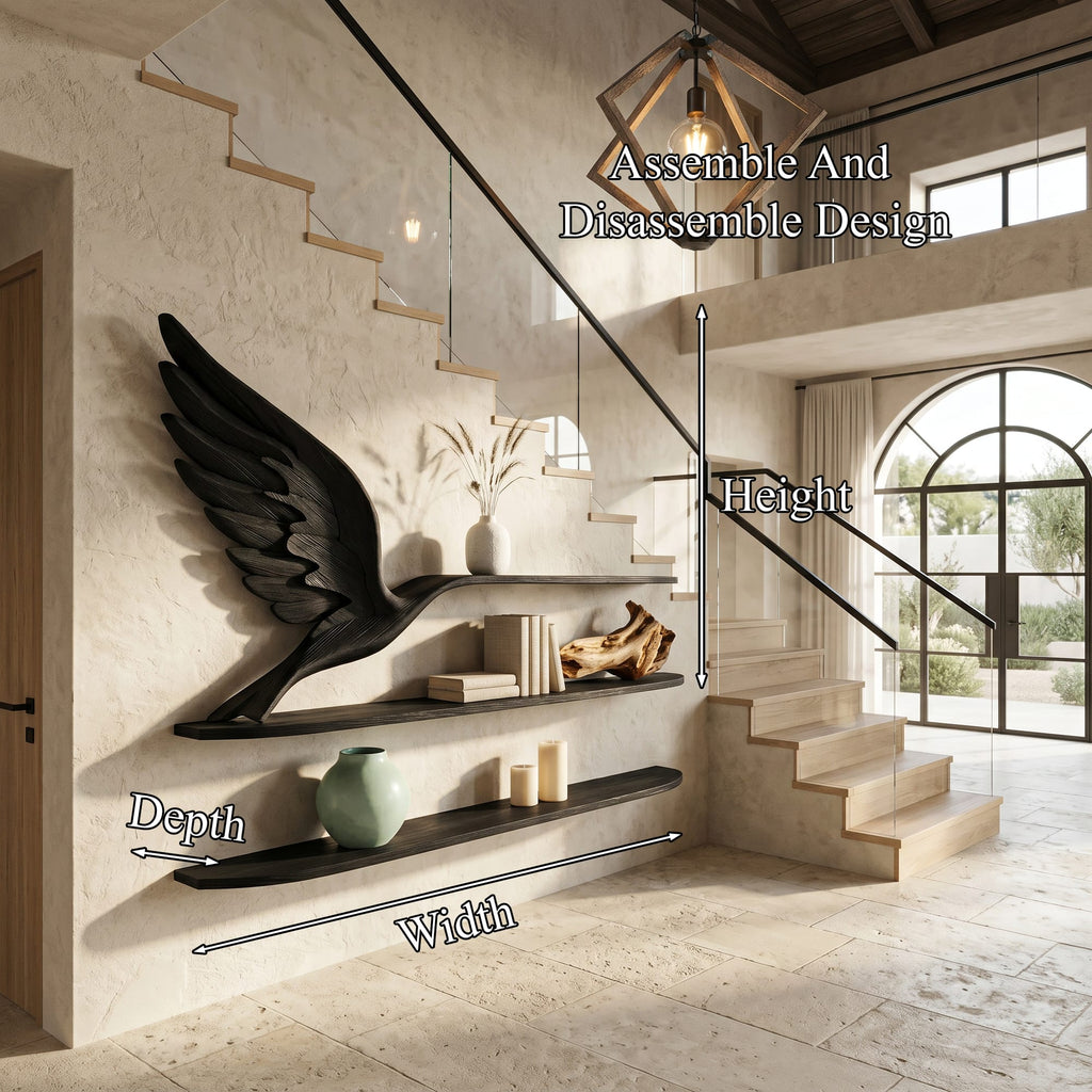 Handcrafted Eagle Wing Floating Shelf with Display Shelves, solid wood, built to order
