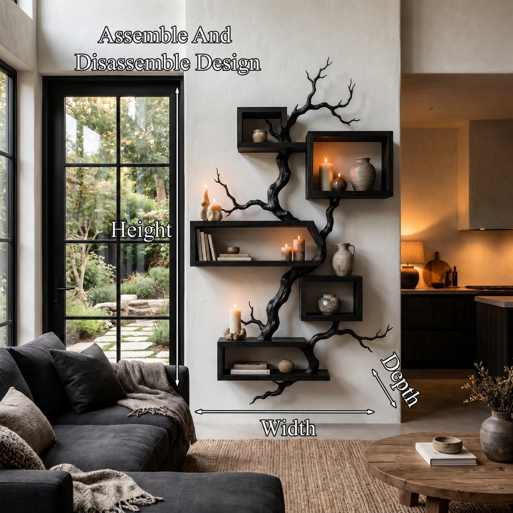 Organic Sculptural Floating Shelf with Tree Branch Design, solid wood, built to order, view 8