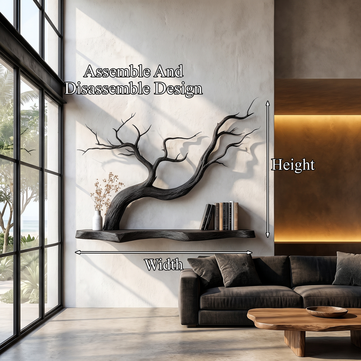 Floating Shelf with Sculptural Tree Branch Form, solid wood, built to order, view 8