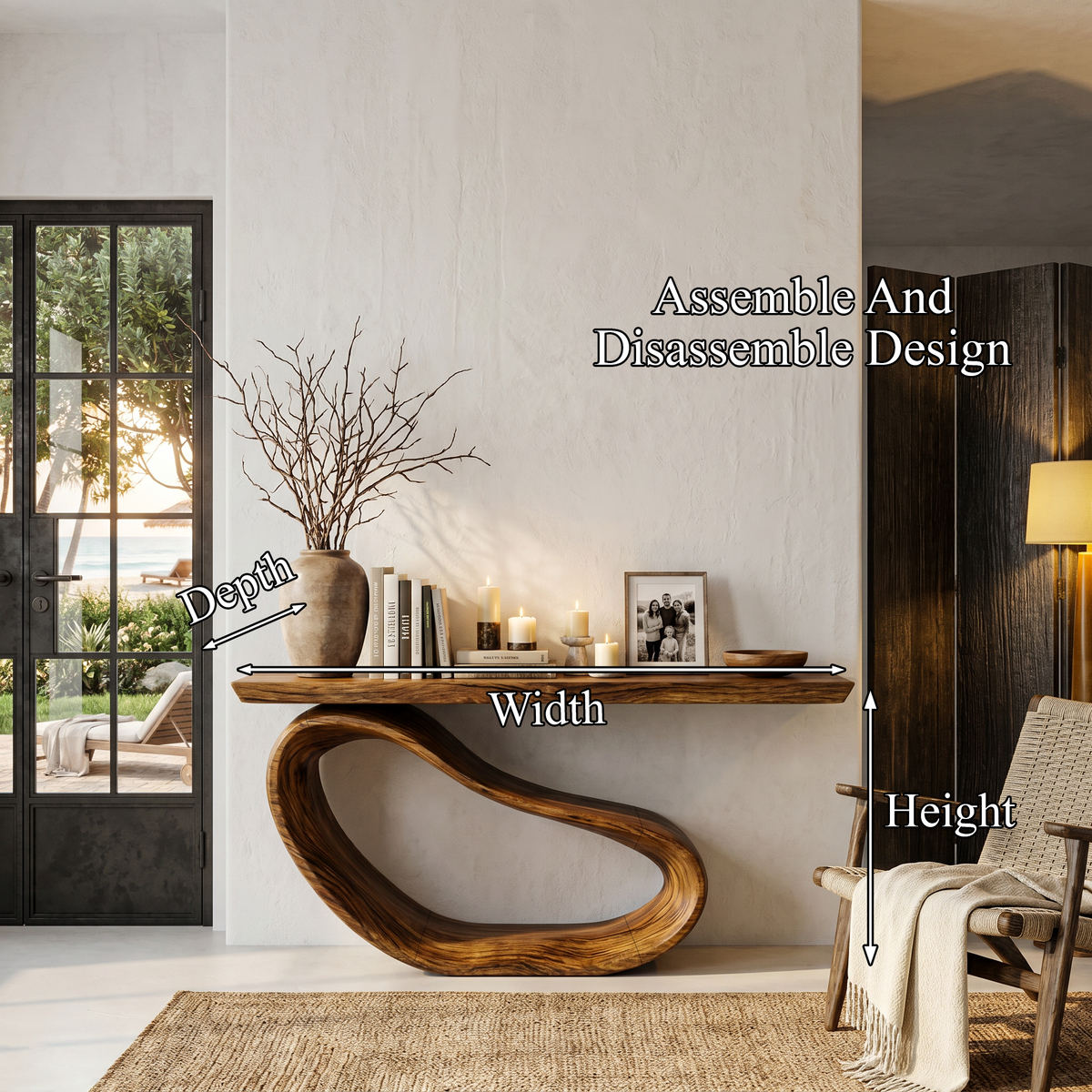 Minimalist Console Table with Sculptural Base, solid wood, built to order, view 8