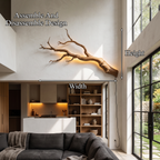 Organic Wall Lamp with Sculptural Tree Branch Design, solid wood, built to order, view 8