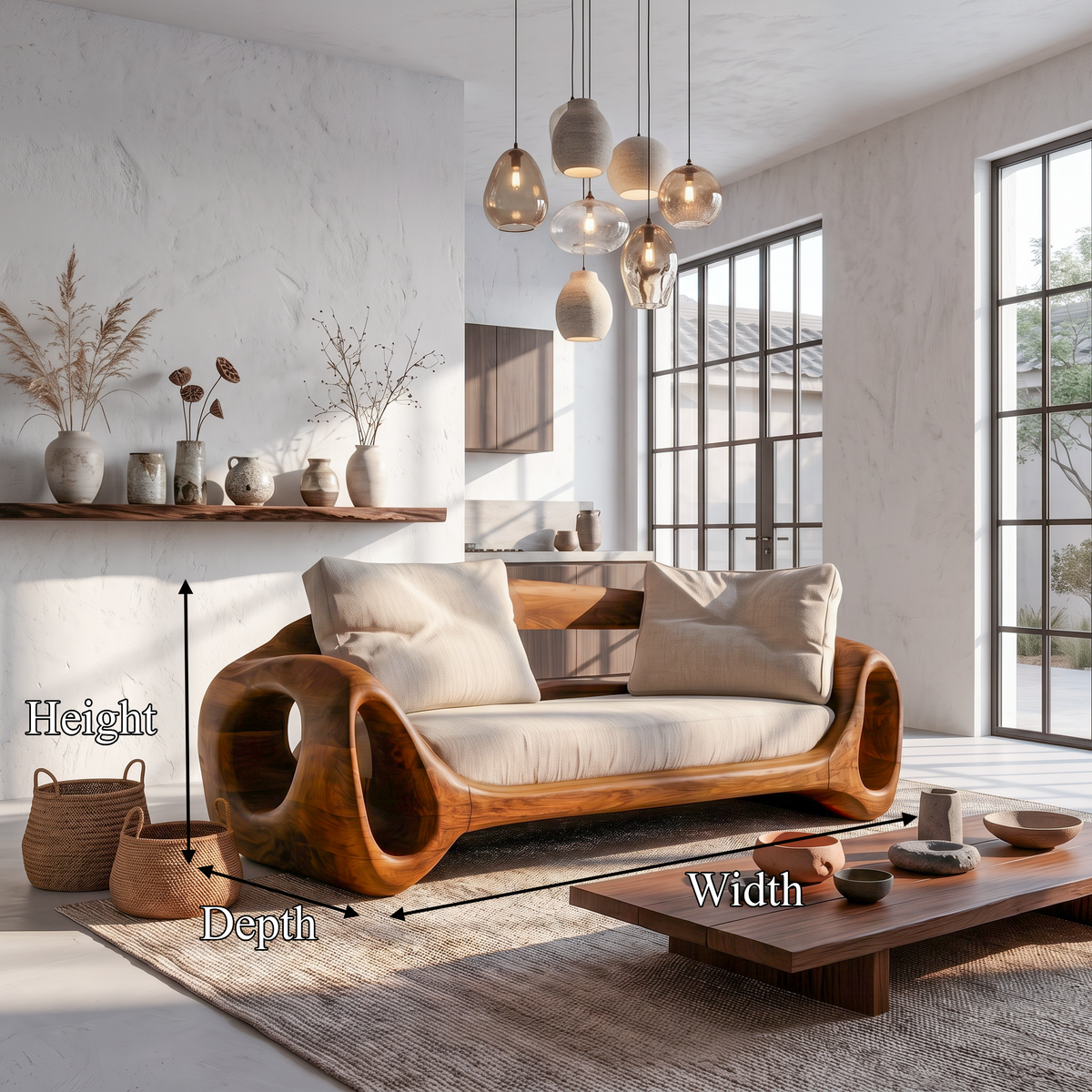 Organic Sofa Frame with Sculptural Circular Armrests, solid wood, built to order, view 8