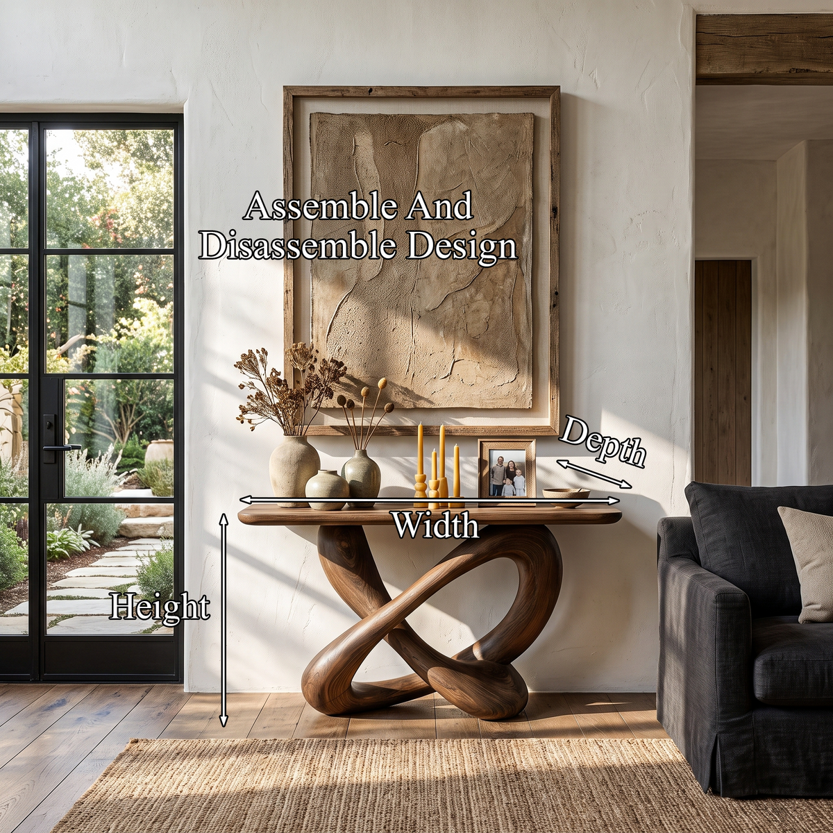 Modern Console Table with Twisted Ribbon Base, solid wood, built to order, view 8