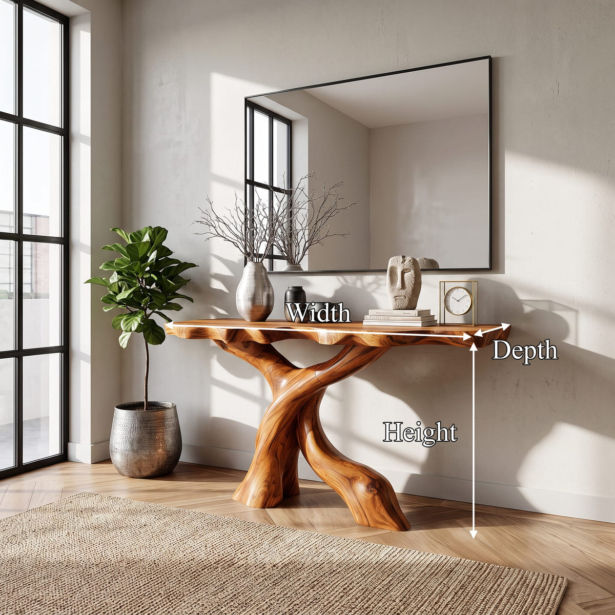 Mid Century X-base Console Table