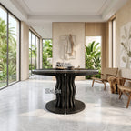 Contemporary Round Entryway Table with Wavy Vertical Form, solid wood, built to order
